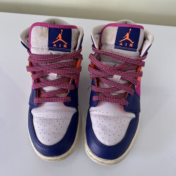 Nike Air Jordan 1 Mid Shoes Youth Sz US 5.5 Fire Pink-Barely Purple 555112-602 - Picture 4 of 10